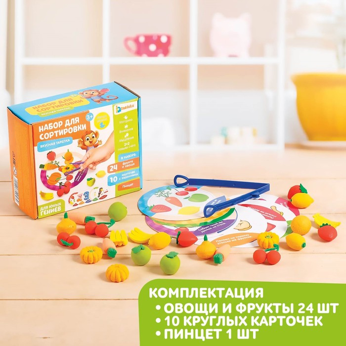 Набор для сортировки &laquo;Вкусная тарелка&raquo;, по методике Монтессори, 20 заданий, 3+