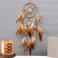 Ловец снов 2 кольца "Солнце с цветком" с перьями 16х55 см Ловец снов 2 кольца "Солнце с цветком" с перьями 16х55 см