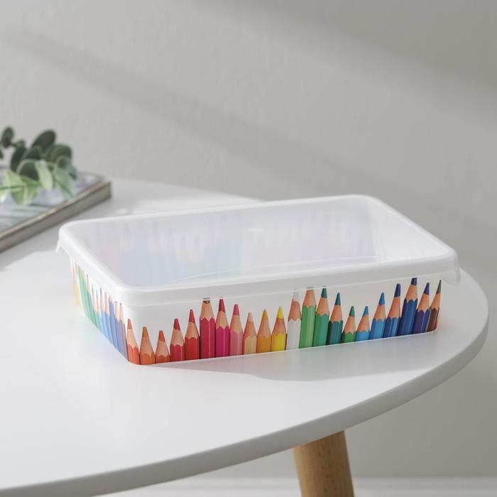 Корзина для хранения с крышкой &laquo;Карандаши&raquo;, 20,5&times;14&times;4,6 см, цвет белый