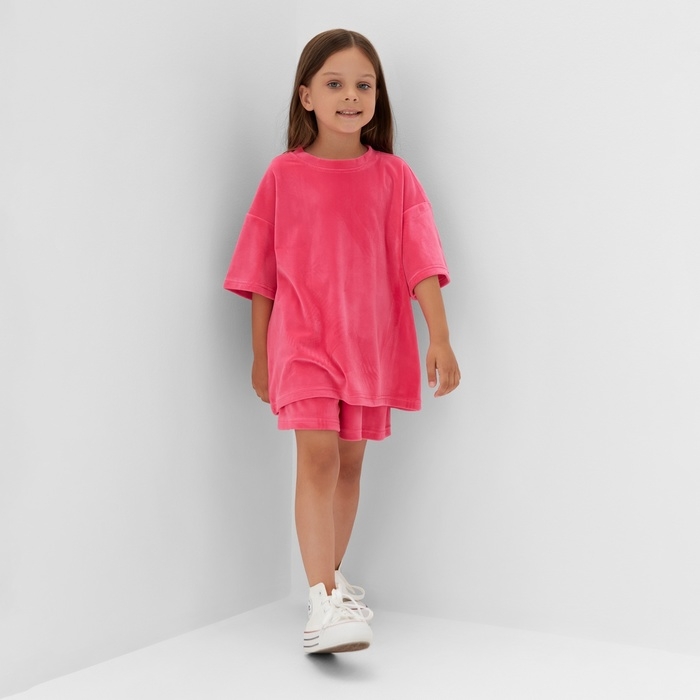 Костюм детский (футболка, шорты) KAFTAN Plushy р.30 (98-104), фуксия