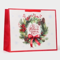 Новый год. Пакет ламинированный горизонтальный "Венок", XL 49 &times; 40 &times; 19 см.