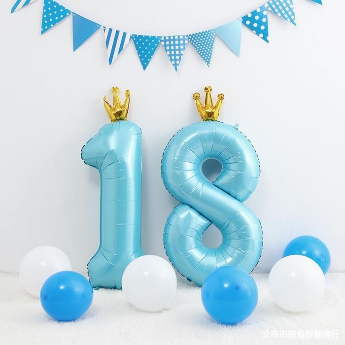 Шар фольгированный 40" &laquo;Цифра 1 с короной&raquo;, цвет голубой