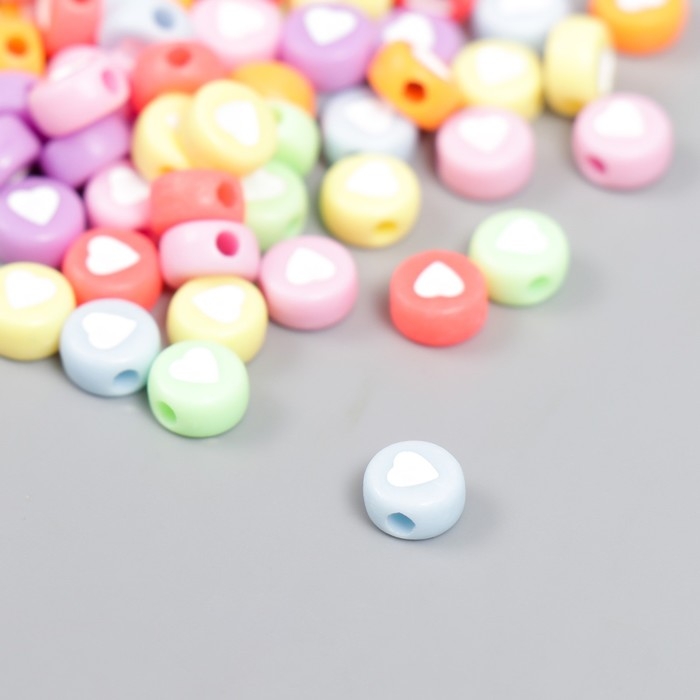 Набор бусин для творчества пластик "Сердечко в круге" яркие 20 гр 0,4х0,6х0,6 см