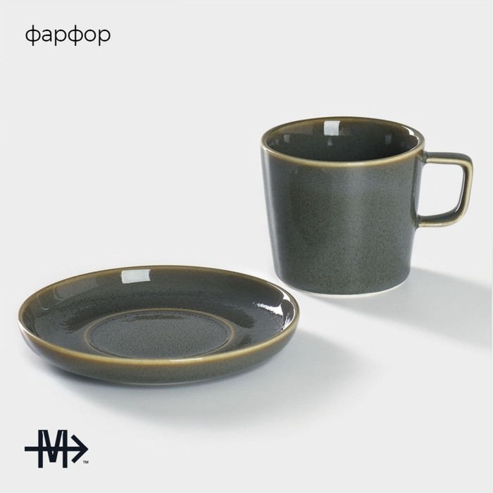 Чайная пара фарфоровая Magistro Fog, 2 предмета: чашка 250 мл, блюдце d=14 см