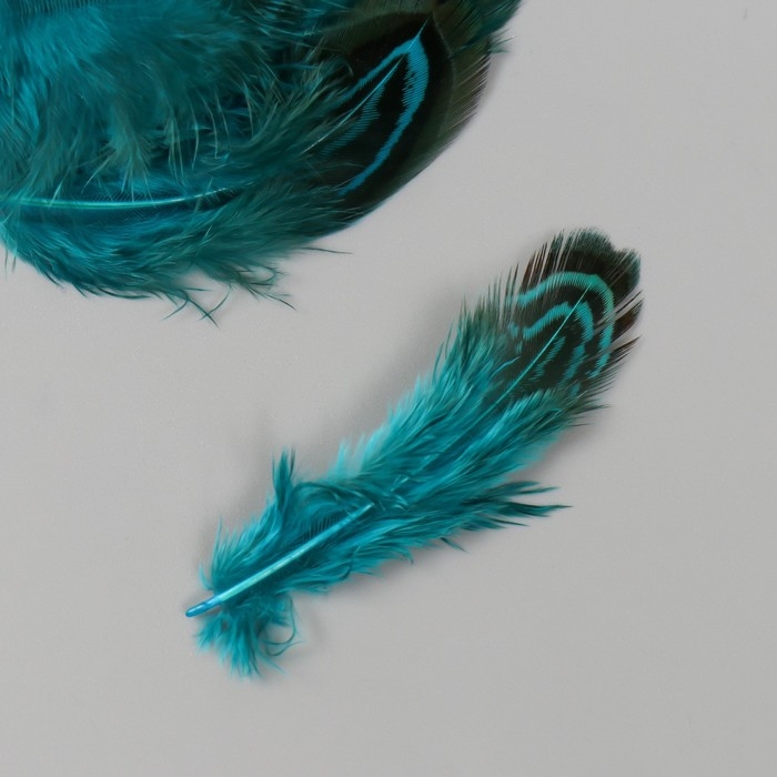 Перо декоративное фазана "Рябь. Голубая" набор 20 шт h=5-7 см