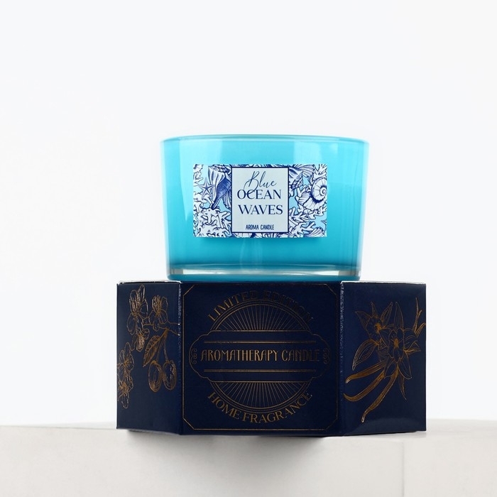 Свеча ароматическая в стекле &laquo;Blue ocean waves&raquo;: морской бриз, 5 х 7,1 см.