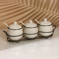 Банки керамические для специй на металлической подставке &laquo;Листья&raquo;, 200 мл, 3 шт