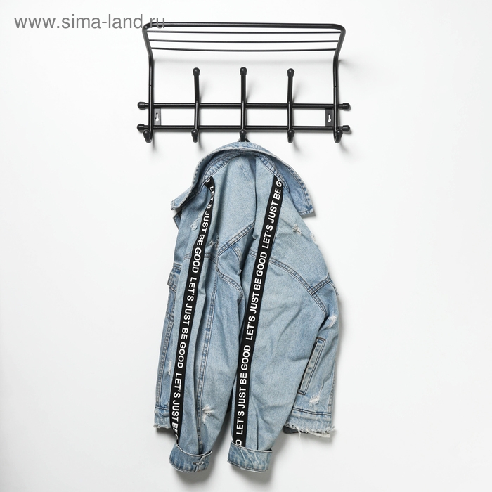 Вешалка настенная с полкой &laquo;Комфорт&raquo;, 5 крючков, 41&times;20&times;10 см, цвет чёрный