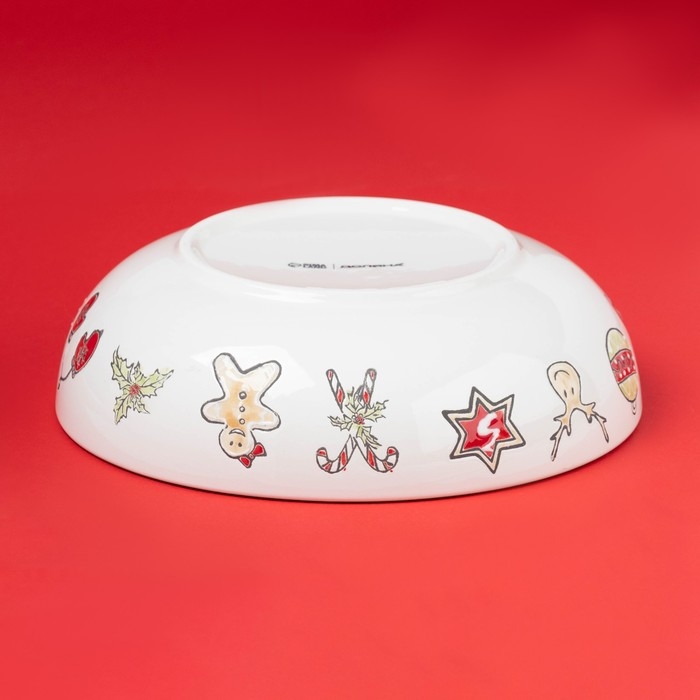 Тарелка новогодняя глубокая Доляна Sweet Treats, 1,1 л, d=20,7 см, керамика, цвет белый