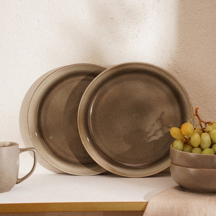 Набор тарелок фарфоровых SL Home &laquo;Мольвено&raquo;, d=21,4 см, цвет коричневый