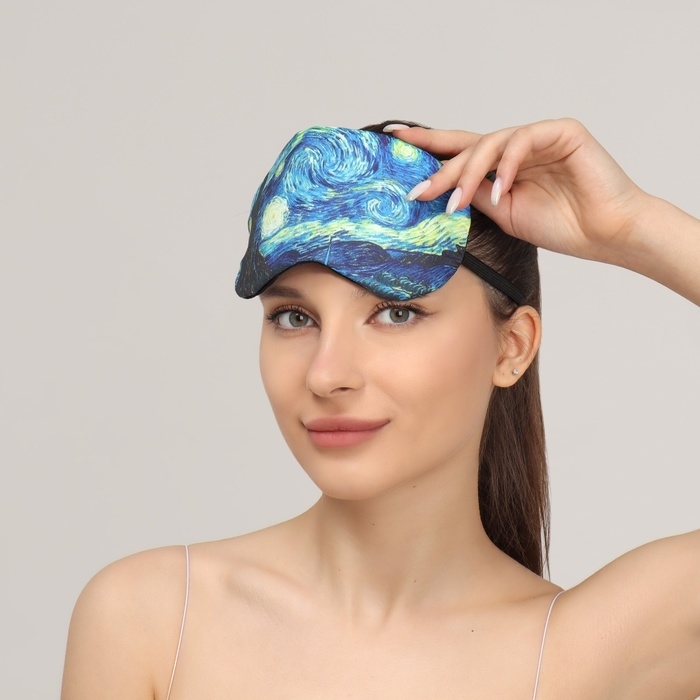 Маска для сна с гелевым вкладышем &laquo;Ван Гог&raquo;, 19 &times; 10 см, резинка одинарная, цвет синий
