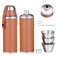 Фляжка для алкоголя, нержавеющая сталь, подарочная, 300 мл, с 3 стопками по 30 мл Фляжка для алкоголя, нержавеющая сталь, подарочная, 300 мл, с 3 стопками по 30 мл