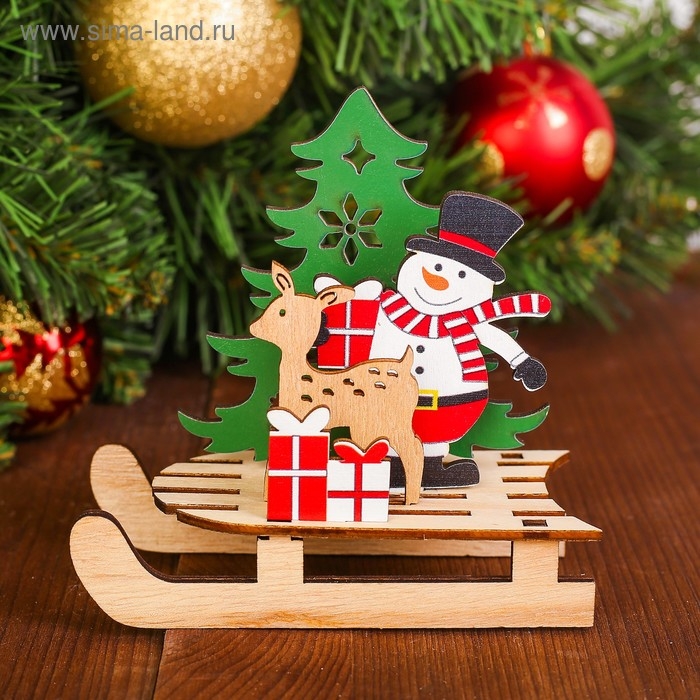 Декор «Снеговик с оленем на санях» Декор «Снеговик с оленем на санях»