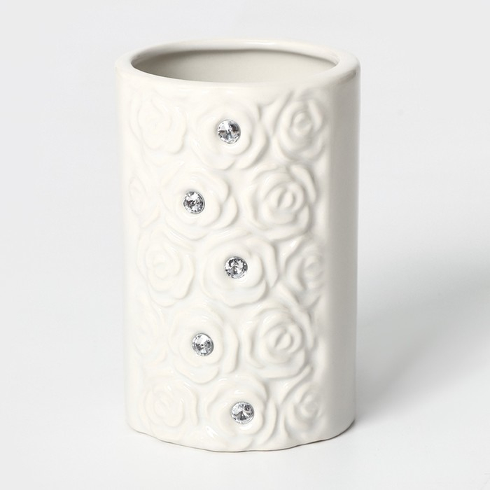 Набор аксессуаров для ванной комнаты Доляна &laquo;Барельеф&raquo;, 4 предмета (дозатор 280 мл, мыльница, 2 стакана), цвет бежевый