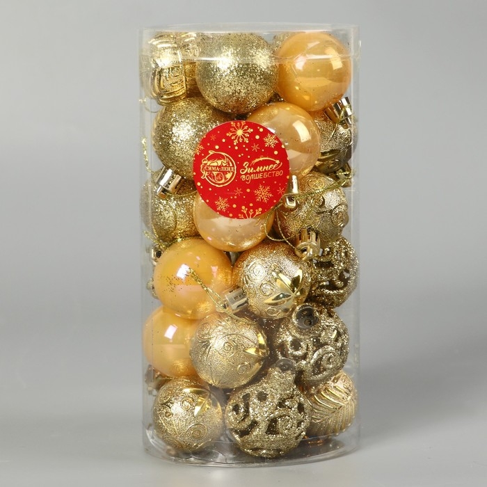 Набор шаров пластик d-4 см, 30 шт "Мелодия" орнамент, золото