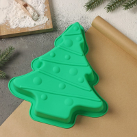 Форма для выпечки Доляна «Ёлочка с гирляндой», силикон, 27×25 см, цвет зелёный Форма для выпечки Доляна «Ёлочка с гирляндой», силикон, 27×25 см, цвет зелёный