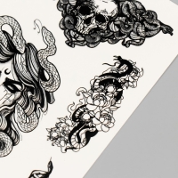 Новогодня татуировка на тело "Череп, Горгона, змеи" 10х15 см Новогодня татуировка на тело "Череп, Горгона, змеи" 10х15 см
