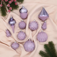Ёлочные игрушки, пластик, набор 11 шт &laquo;Киссин&raquo; сиреневый