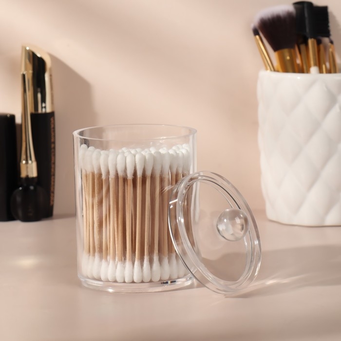 Органайзер для ватных палочек, с крышкой, 7 &times; 11,5 см, в картонной коробке, цвет прозрачный