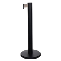 Стойка ограждения черная, с вытяжной лентой-280см, серая, высота-90см, d- 6см, напольный d-32см Стойка ограждения черная, с вытяжной лентой-280см, серая, высота-90см, d- 6см, напольный d-32см