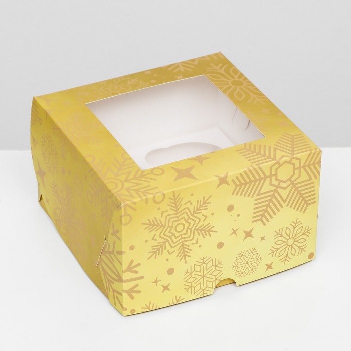 Новый год. Коробка для 4 капкейка с окном "Новогодний градиент", 16 х 16 х 10 см, упаковка