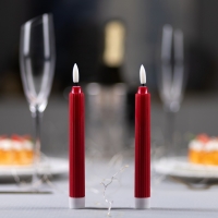 Светодиодная свеча восковая &laquo;Красная&raquo; 2 x 19 см, батарейки ААx2 (не в комплекте), свечение тёплое белое