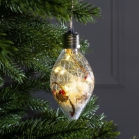 Ёлочный шар &laquo;Снежные нити&raquo;, батарейки, 5 LED, свечение тёплое белое