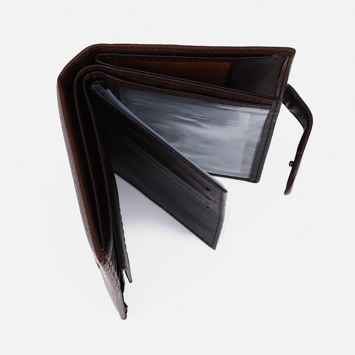 Портмоне мужское на кнопке, 3 в 1, для автодокументов, паспорта, карт, купюр, цвет коричневый Портмоне мужское на кнопке, 3 в 1, для автодокументов, паспорта, карт, купюр, цвет коричневый