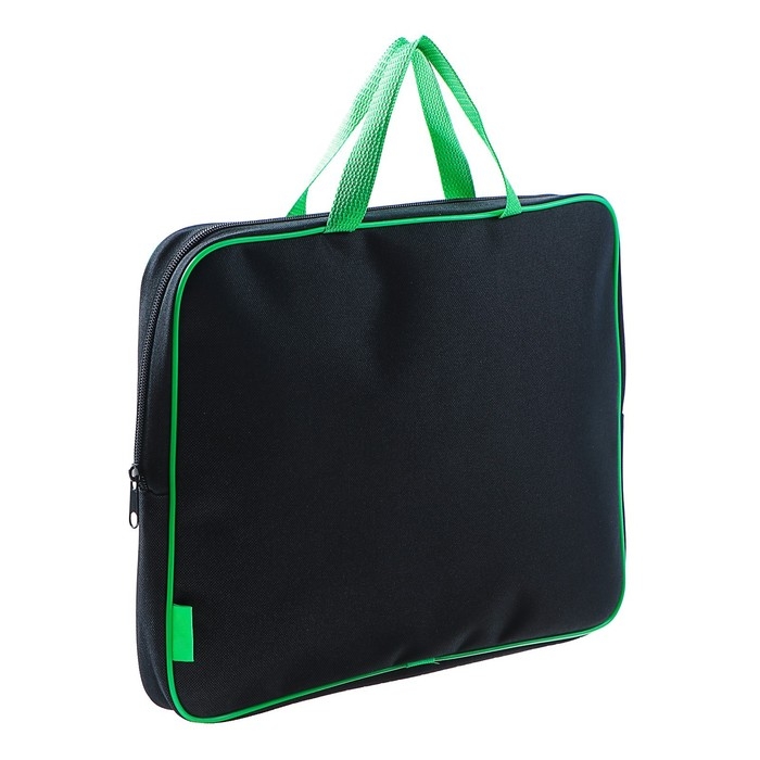 Папка с ручками текстильная А4, 350 х 265 х 45 мм, ПМД 2-42 Папка с ручками текстильная А4, 350 х 265 х 45 мм, ПМД 2-42 "Офис", внутренний карман, чёрная/салатовая