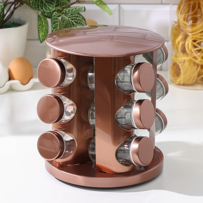 Набор для специй из стекла на подставке &laquo;Профи&raquo;, 100 мл, 19&times;20 см, 12 шт, цвет бронзовый