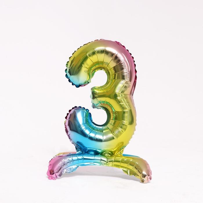 Шар фольгированный 16" &laquo;Цифра 3&raquo;, на подставке, градиент