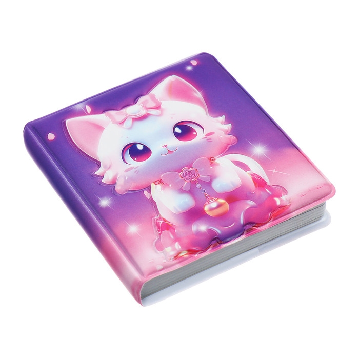 Записная книжка подарочная 96л,линия, цветной блок,обложка ПВХ 3D Кошка (9,5х10,5см)