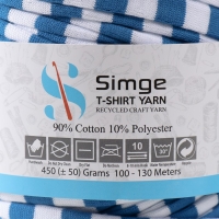 Трикотажная пряжа вторичная 90% хлопок,10% п/э, 100м/450&plusmn;50 гр (полосатик бело-синий)