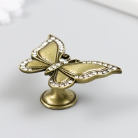Ручка для шкатулки металл "Бабочка" стразы, бронза 3,6х5,5х2,2 см