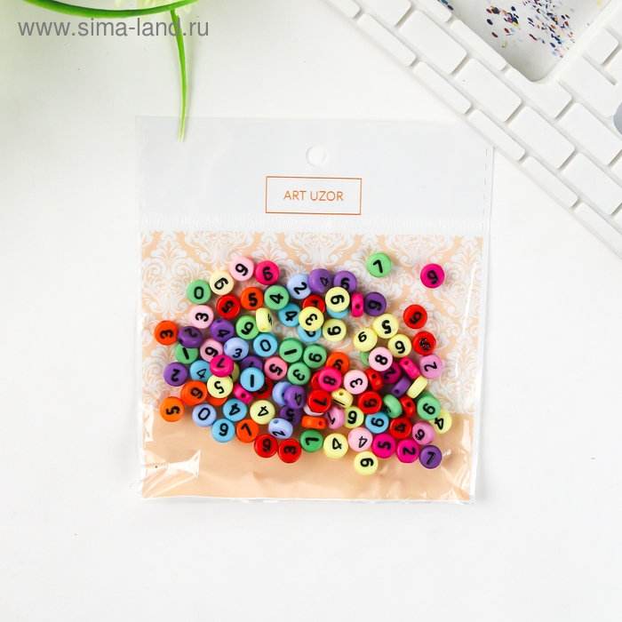 Бусины для творчества пластик "Разноцветные цифры" набор 20 гр 0,7х0,7 см