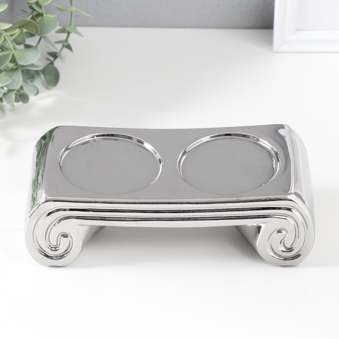 Подсвечник керамика на 2 свечи Подсвечник керамика на 2 свечи "Греция" d=7,5 см серебро 22,5х10х7 см