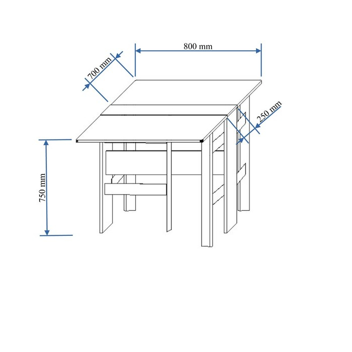 Стол-книжка, 800х200/1650х750, Дуб молочный
