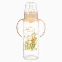 Бутылочка для кормления: «Волшебство рядом», новогодняя, классическое горло, 250 мл., от 3 мес., цилиндр, с ручками, Mum&Baby Бутылочка для кормления: «Волшебство рядом», новогодняя, классическое горло, 250 мл., от 3 мес., цилиндр, с ручками, Mum&Baby