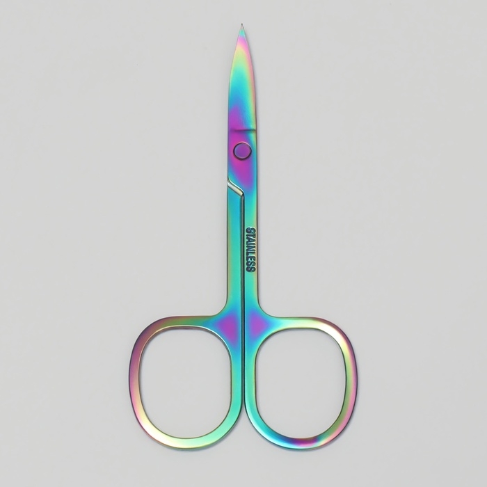 Ножницы маникюрные, загнутые, широкие, 9 см, цвет хамелеон