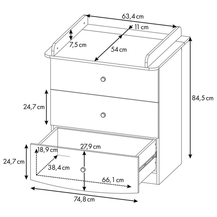 Комод пеленальный детский Фея 1380, 79х54х92 см., 3 ящика, цвет белый
