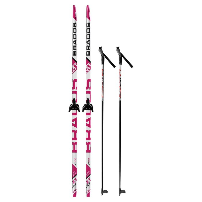 Комплект лыжный: пластиковые лыжи 170 см без насечек, стеклопластиковые палки 130 см, крепления NN75 мм Комплект лыжный: пластиковые лыжи 170 см без насечек, стеклопластиковые палки 130 см, крепления NN75 мм