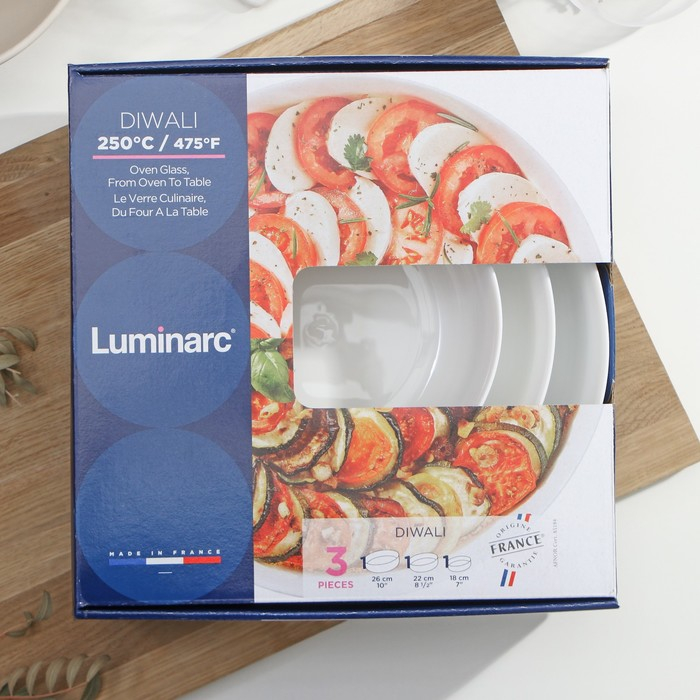 Набор форм для запекания Luminarc Diwali, 3 шт: 1,3 л, 2 л, 2,8 л, стеклокерамика, цвет белый Набор форм для запекания Luminarc Diwali, 3 шт: 1,3 л, 2 л, 2,8 л, стеклокерамика, цвет белый