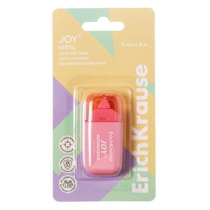 Корректирующая лента 5 мм х 6 м, ErichKrause JOY Pastel, компактный размер, защитный колпачок, микс, блистер Корректирующая лента 5 мм х 6 м, ErichKrause JOY Pastel, компактный размер, защитный колпачок, микс, блистер
