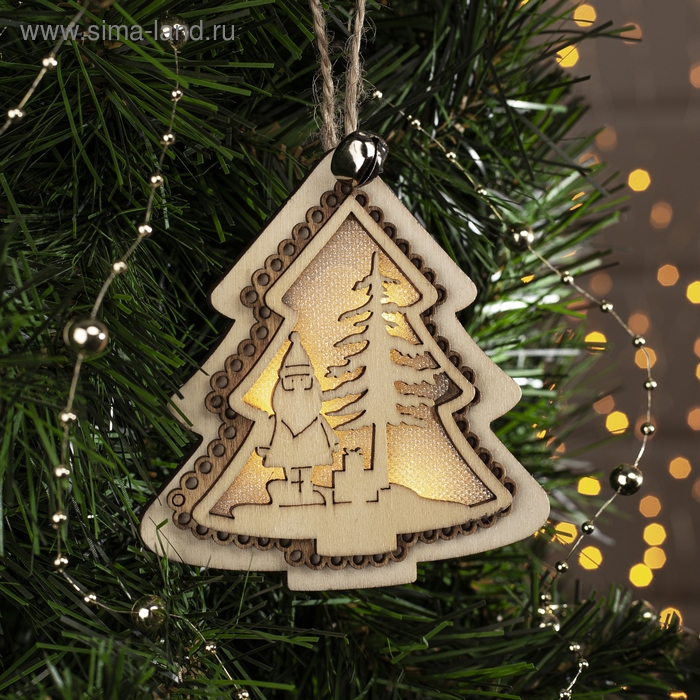 Ёлочная игрушка &laquo;Ёлочка с Дедом Морозом&raquo;, от батареек, свечение тёплое белое