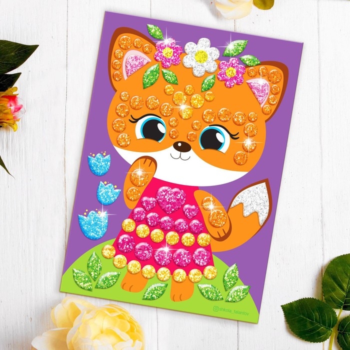 Аппликация стикерами форменными стикерами &laquo;Лисичка&raquo;, набор для творчества, стикерная мозаика