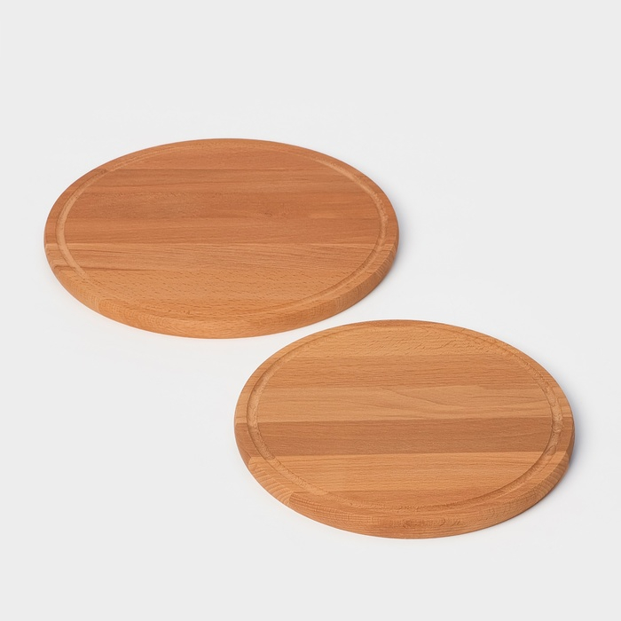 Нaбор досок разделочных с кровостоком нa подстaвке Adelica, 2 шт: d=30 см, d=25 см, мaссив букa