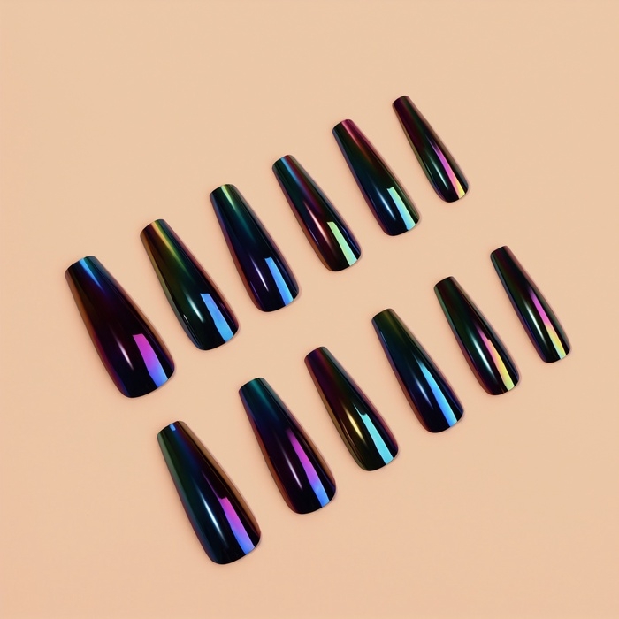 Накладные ногти «Перламутр», 12 шт, с клеевыми пластинами, форма балерина, чёрные Накладные ногти «Перламутр», 12 шт, с клеевыми пластинами, форма балерина, чёрные