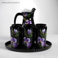 Набор для сока с подносом "Ирис" художественная роспись, 6 стаканов 1250/200 мл Набор для сока с подносом "Ирис" художественная роспись, 6 стаканов 1250/200 мл