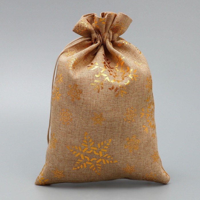 Мешочек подарочный холща &laquo;Новогодние снежинки&raquo;, тиснение, 16 х 24 см +/- 1.5 см, Новый год