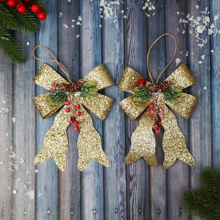Украшение ёлочное "Бант элит" (набор 2 шт) 12х14 см, золото